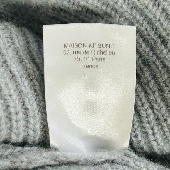 Maison Kitsune Fox Sweater Womens XS Gray Lambswool Designer Luxury Preppy FLAWS - Picture 13 of 13